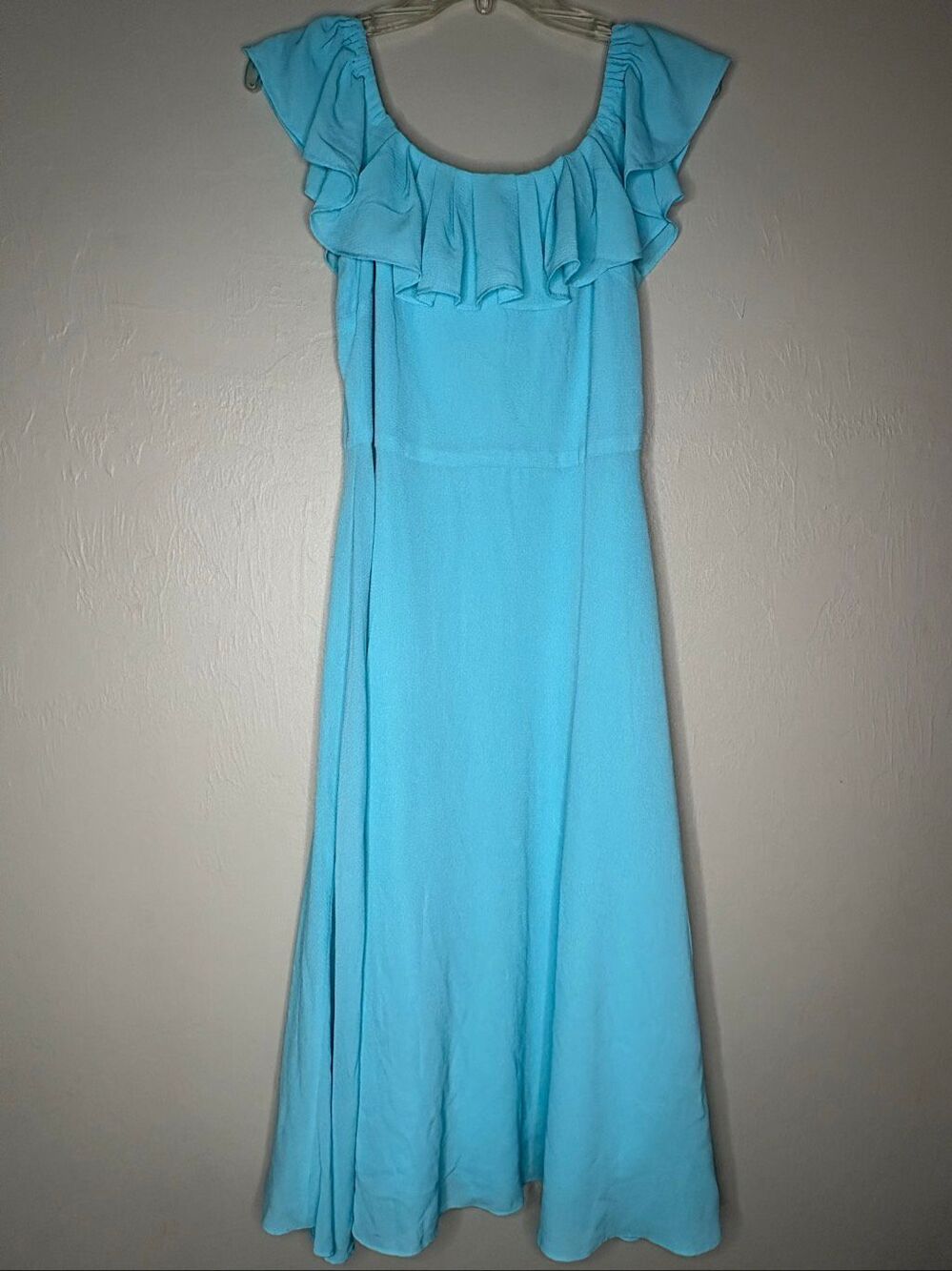 Betsey Johnson Women's Turquoise Blue Ruffle Neck Fit & Flare Midi Dress Size 8-